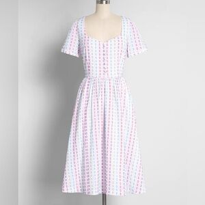 Colorful ModCloth sweetheart embroidered midi dress